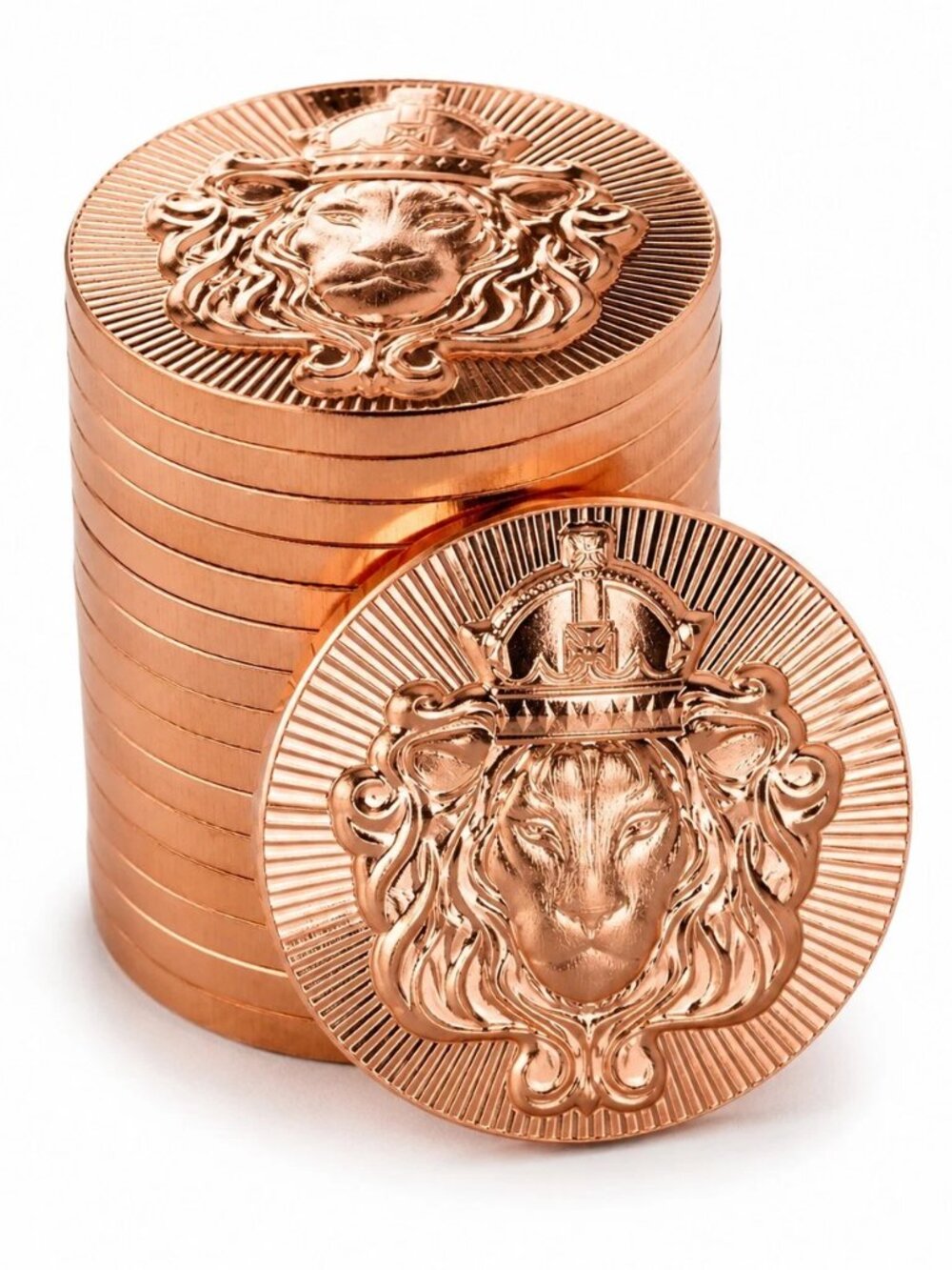 Tube of 20 – 1 Ounce .999 Fine Stackable Copper Rounds – Crowned Lion
